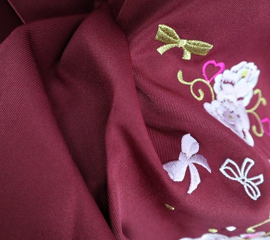 卒業式袴単品レンタル[刺繍]エンジにバラとハート刺繍[身長153-157cm]No.644